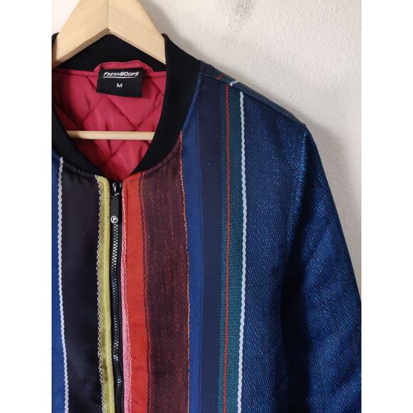 FreshHoods Men's Blue & Red Striped Full Zip Insulated Bomber Jacket Size M - Picture 2 of 11